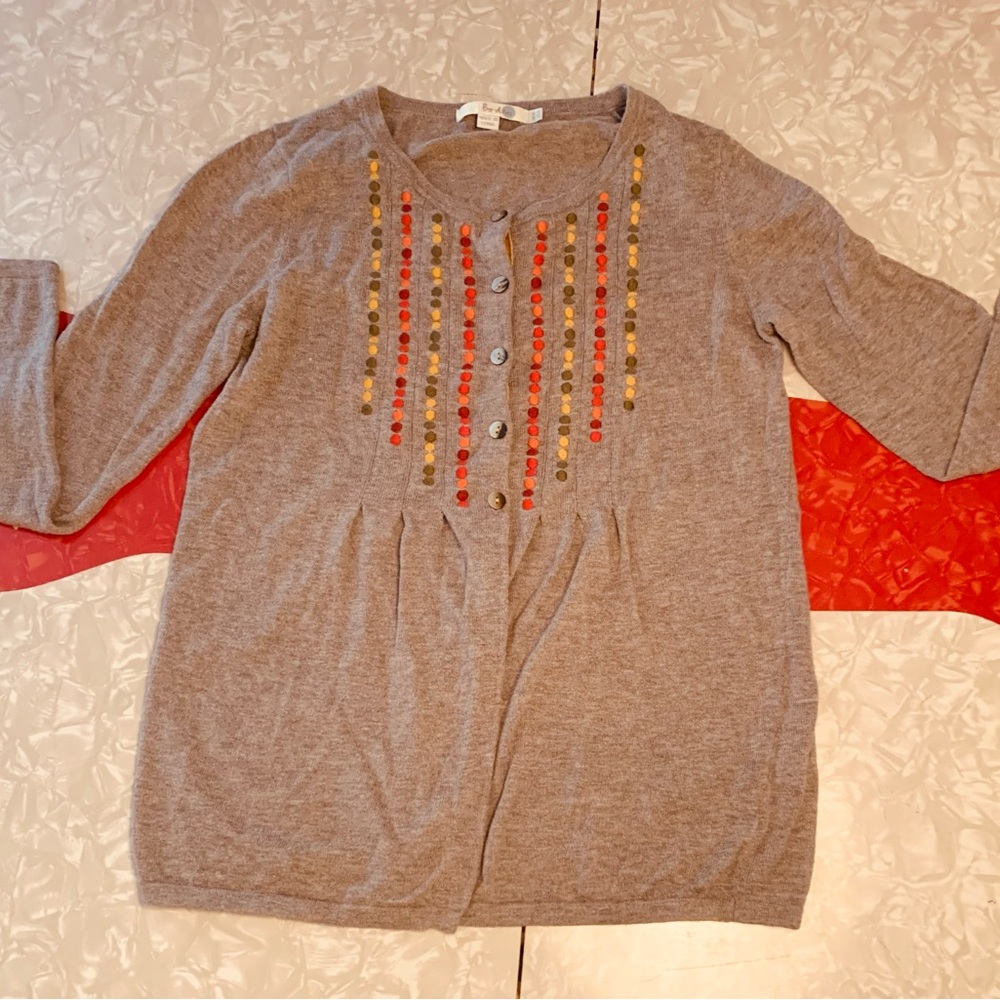 Boden Taupe Cardigan with Red and Gold Embroidery 6